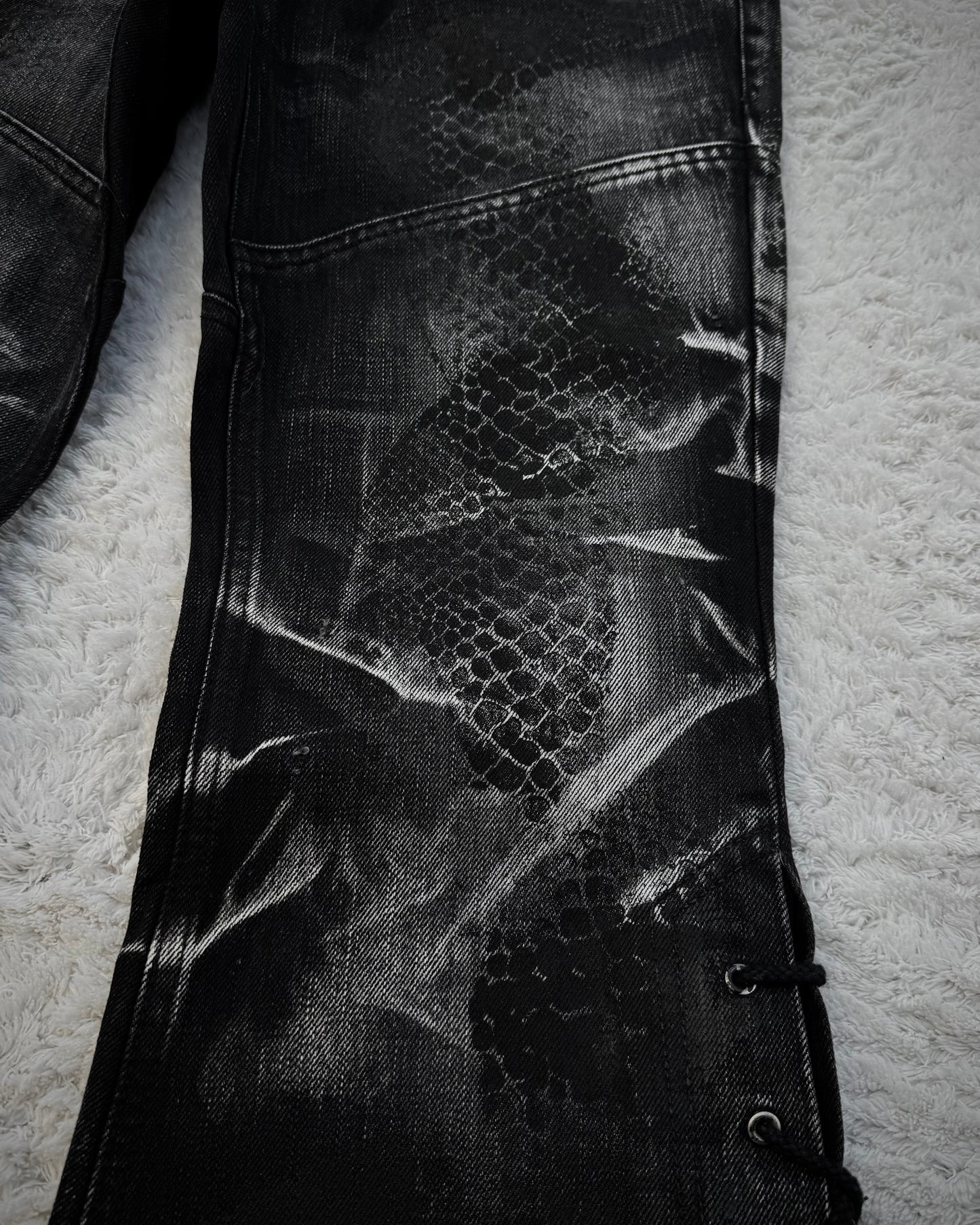 Tornado Mart Snakeskin Imprinted Lace Up Flared Jeans