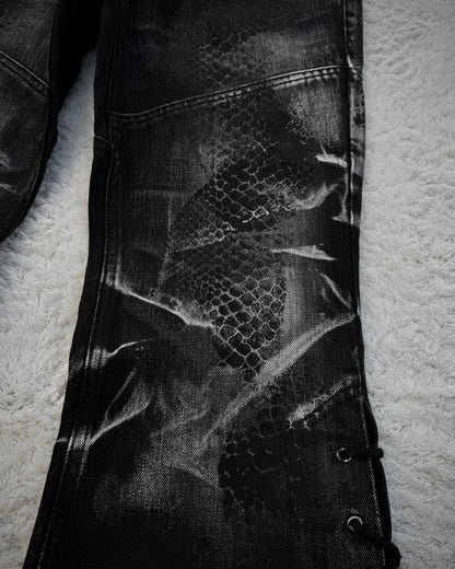 Tornado Mart Snakeskin Imprinted Lace Up Flared Jeans