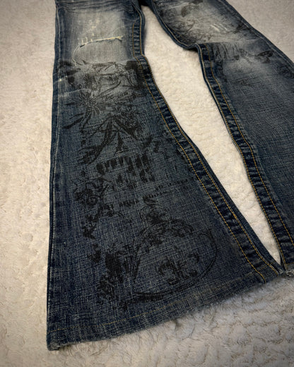 Tornado Mart Abstract Chaos Print Flared Jeans