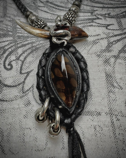 14th Addiction Pierced Snake Garnet Leather Necklace