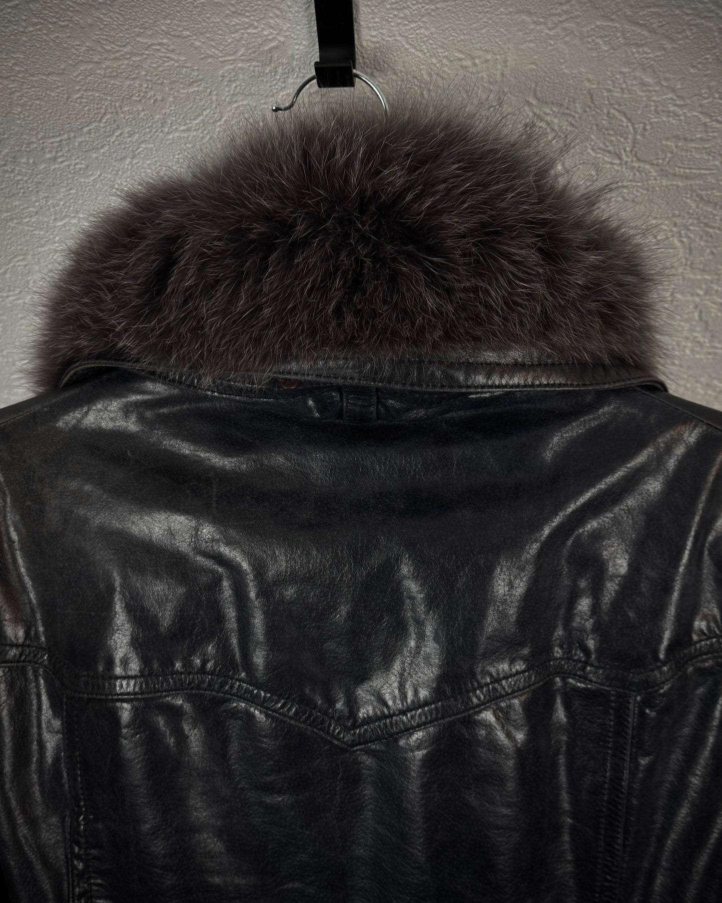 Tornado Mart Raccoon Fur Collar Cowhide Leather Jacket