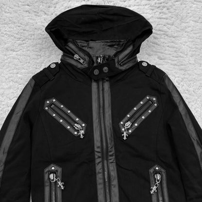 D.I.A. Hideable Hood Collar Leather Chrome Accented Jacket