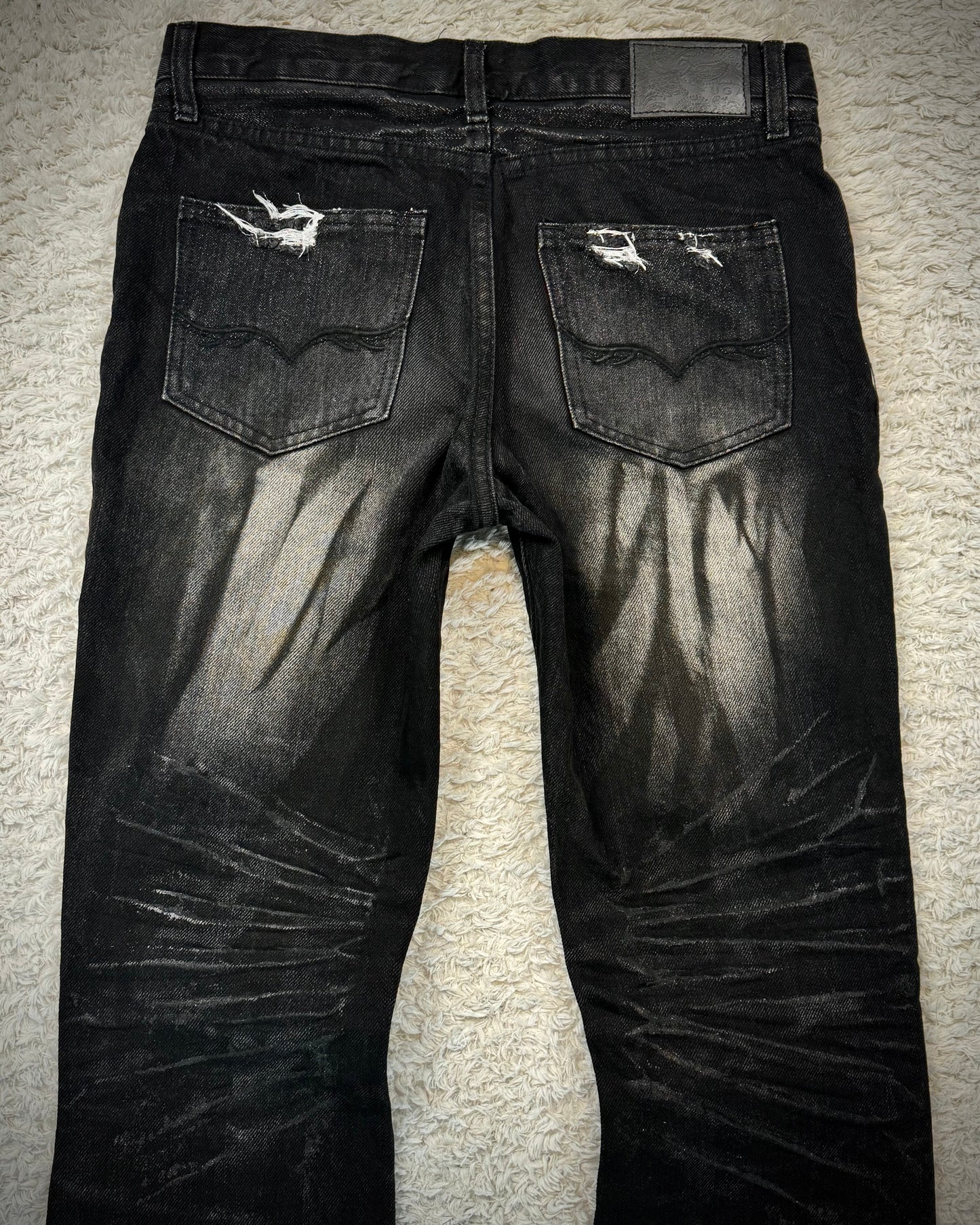 Fuga Whisker Coated Charcoal Washed Flared Jeans