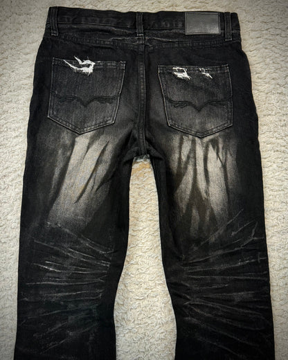 Fuga Whisker Coated Charcoal Washed Flared Jeans