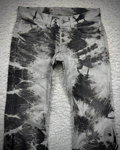 Tornado Mart Ash Marble Washed Raw Hem Lace Up Flared Jeans