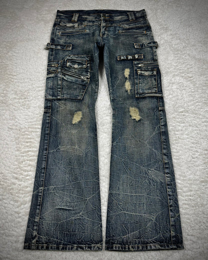 Semantic Design Multi-Pocket Zippered Flared Jeans