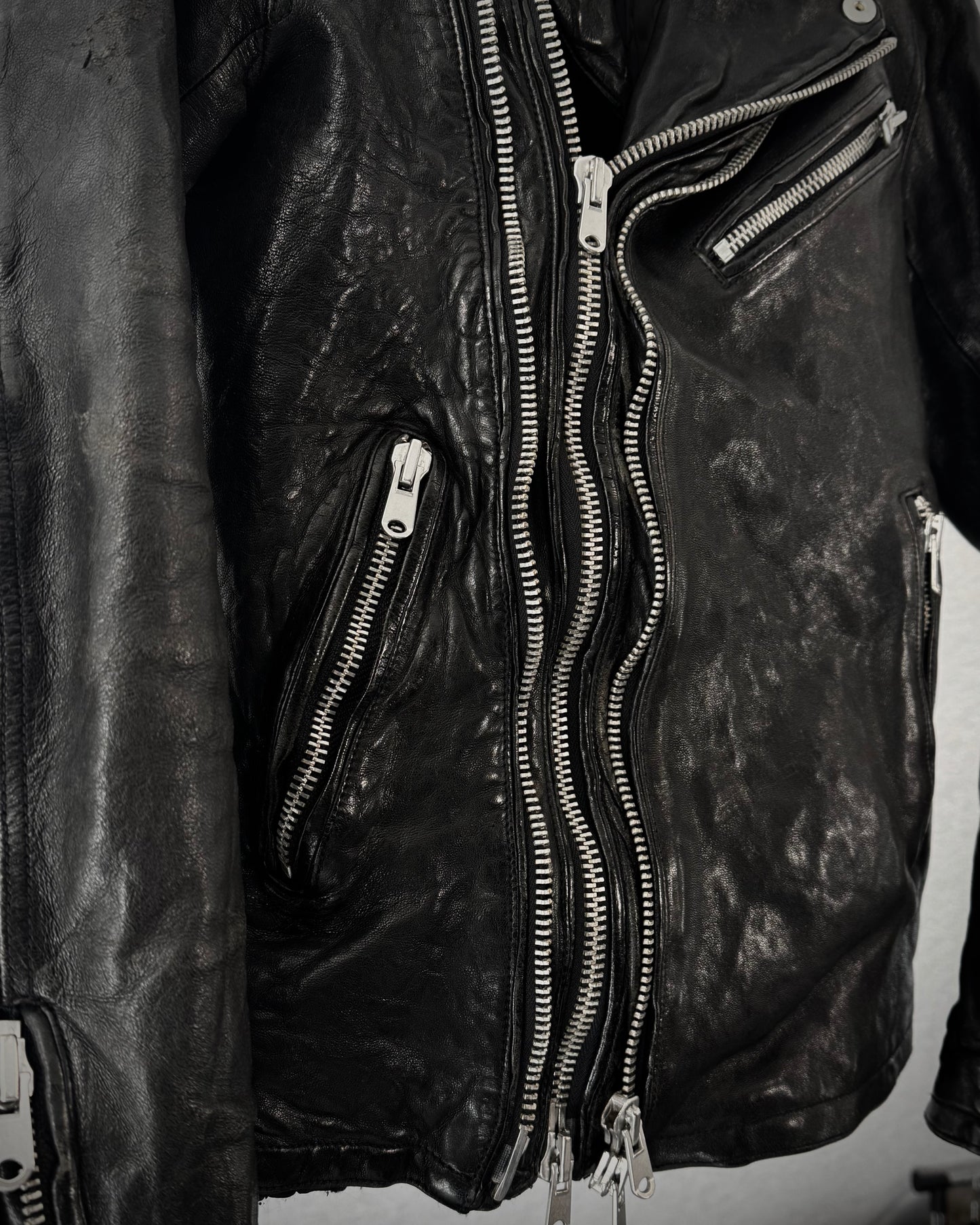 Fuga Double Zip Quilted Leather Biker Jacket