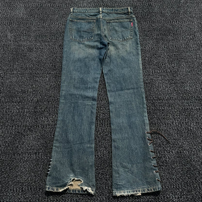 Blue Way Mud Wash Pierced Lace-Up Bootcut Denim