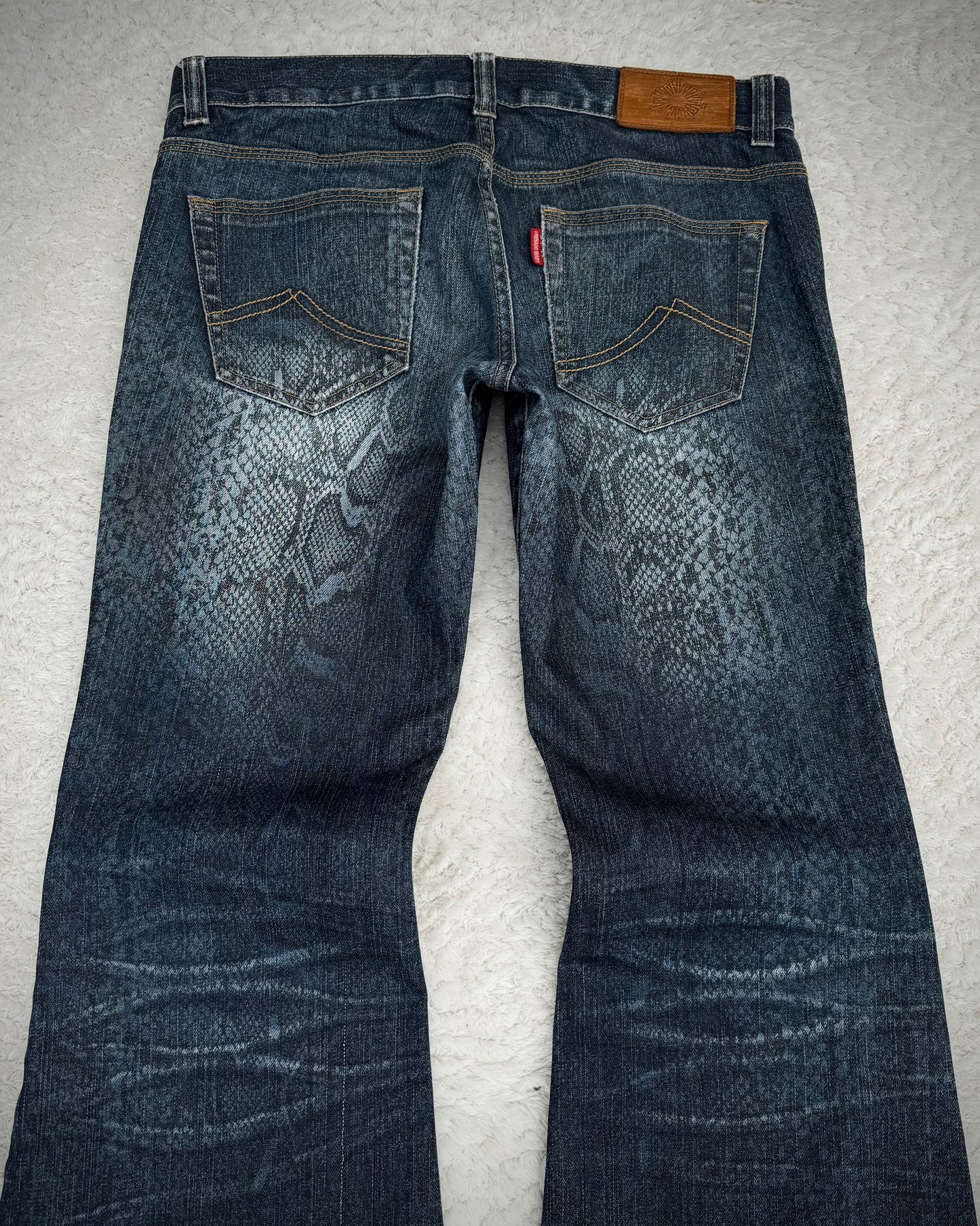 Tornado Mart Snakeskin Pattern Flared Denim
