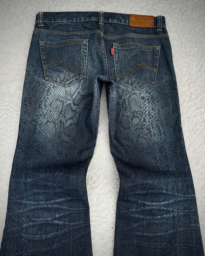 Tornado Mart Snakeskin Pattern Flared Denim