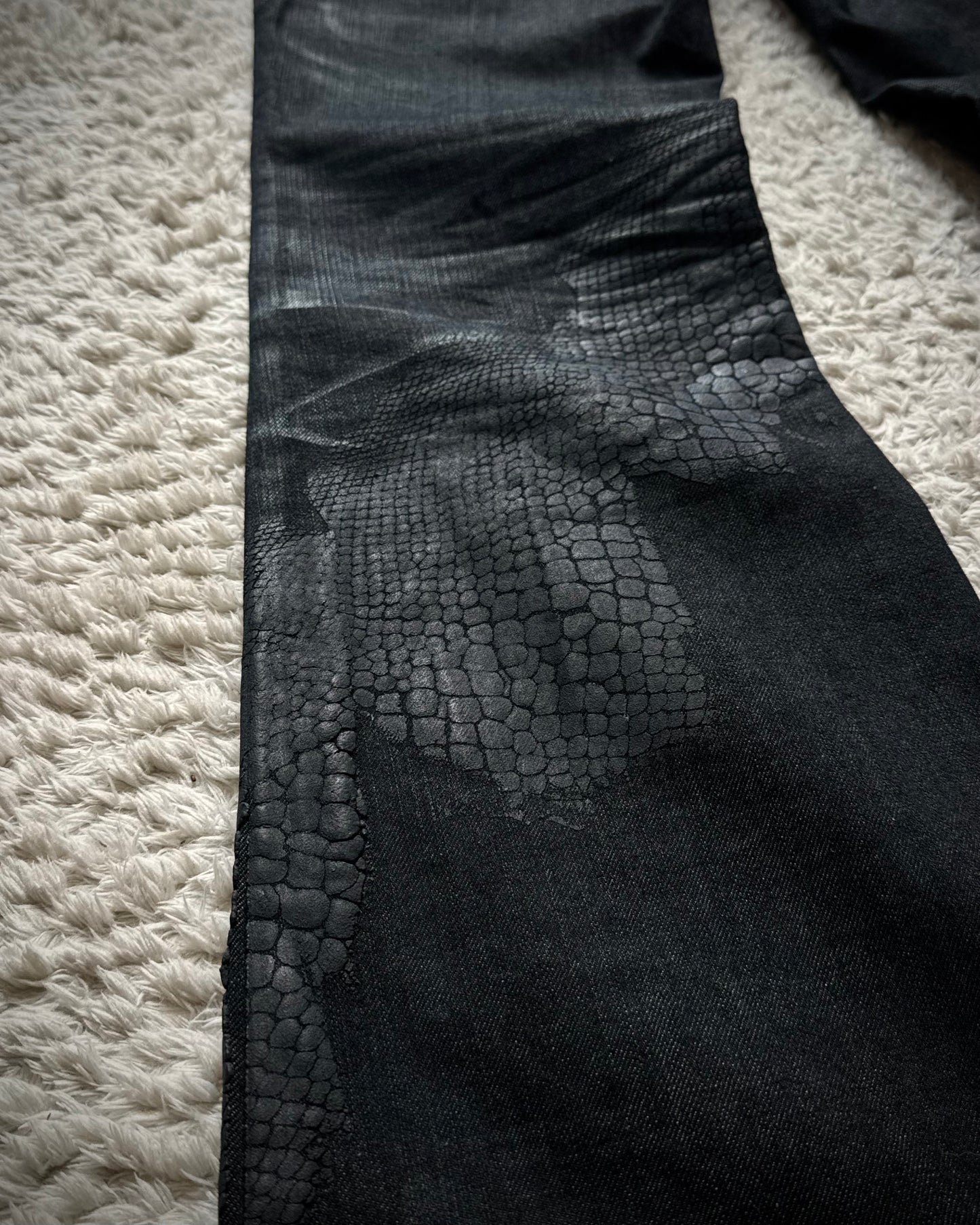 Tornado Mart 3D Python Coated Flared Jeans