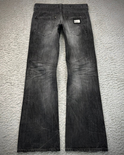 Semantic Design Crocodile Clawmarks Coated Flared Jeans