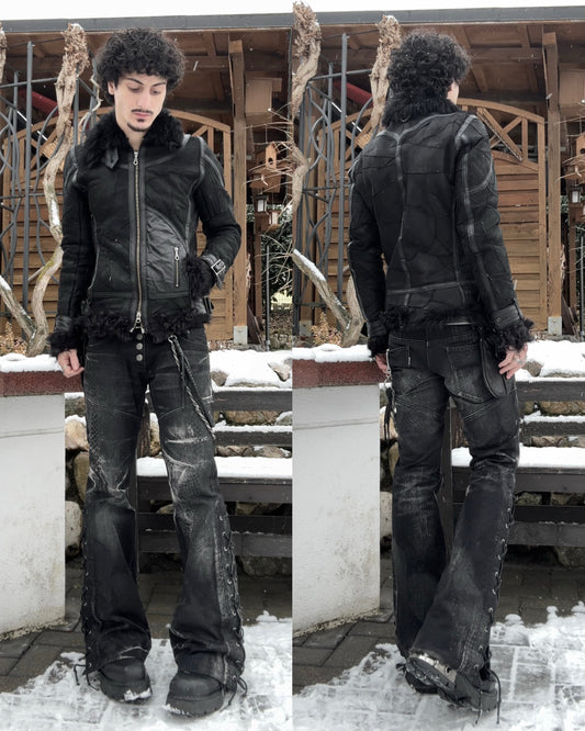 Varentine Fur Lined Leather Patchwork Jacket
