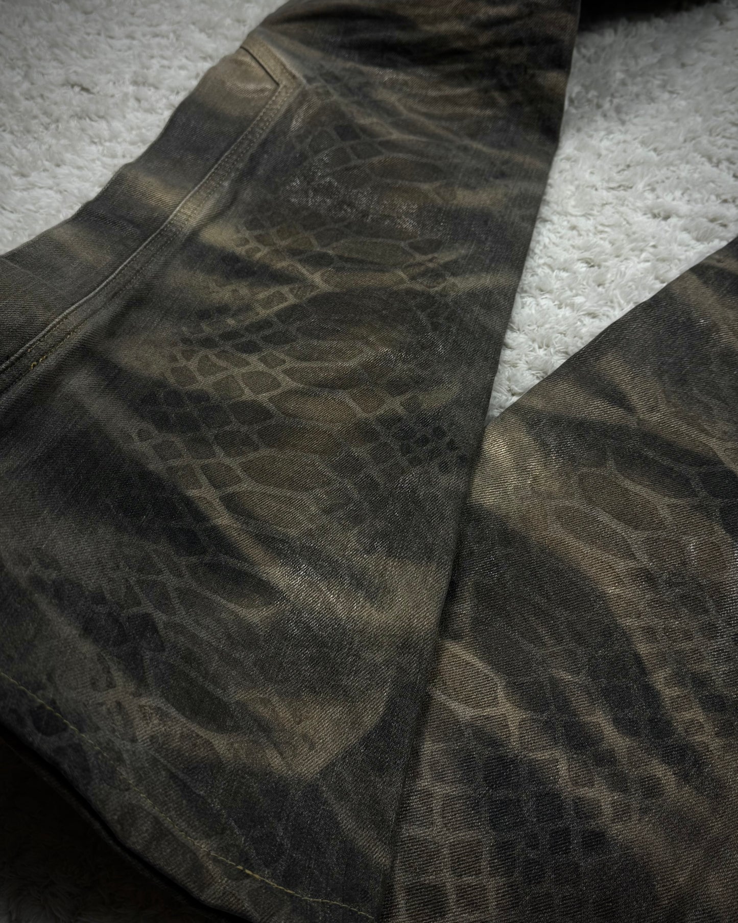 Tornado Mart Python Waxed Lace Up Flared Jeans