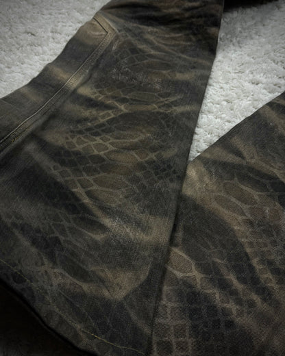 Tornado Mart Python Waxed Lace Up Flared Jeans