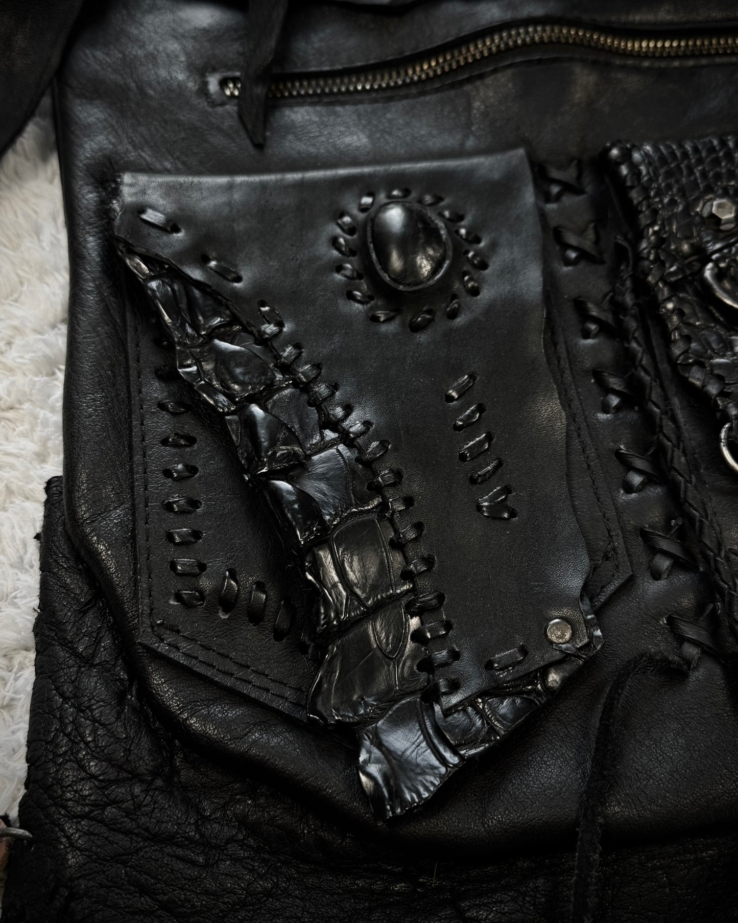 Raw Cut Crocodile Leather Shoulder Bag