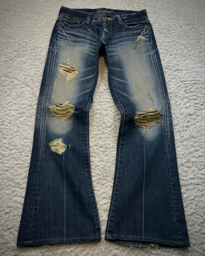 Vanquish Whisker Washed Distressed Flared Jeans