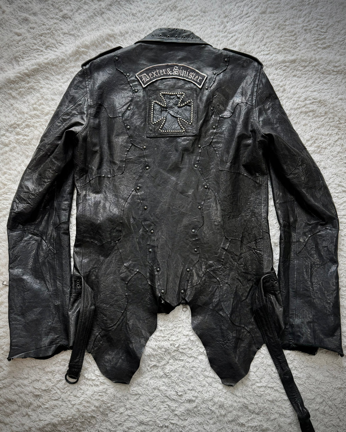 Yasuyuki Ishii Studded Raw Cut Leather Patchwork Jacket
