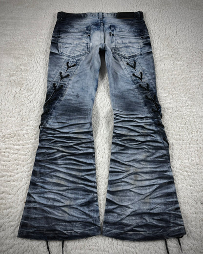 Tornado Mart Clawmark Washed Spiral Lace Up Flared Jeans