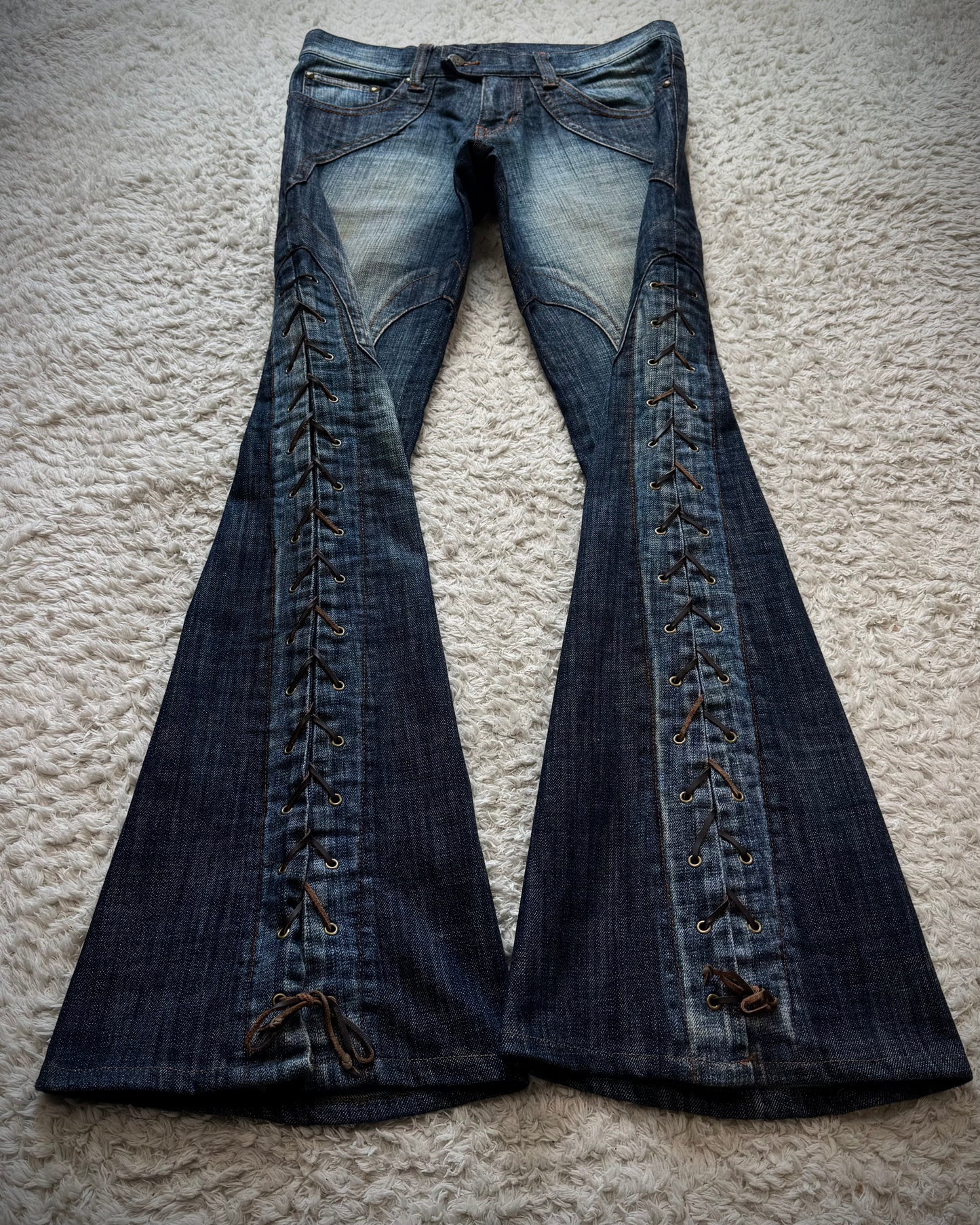 Tornado Mart Vintage Lace Up Flared Denim