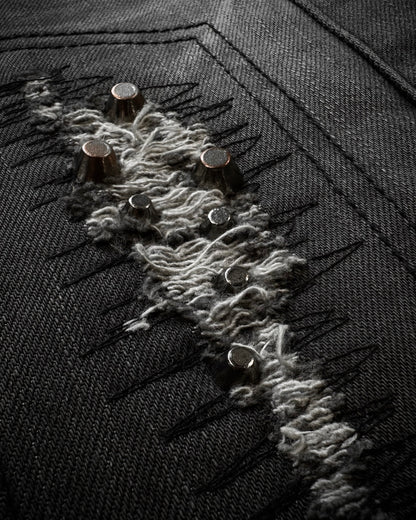 Midas Lace Up Studded Distressing Flared Jeans