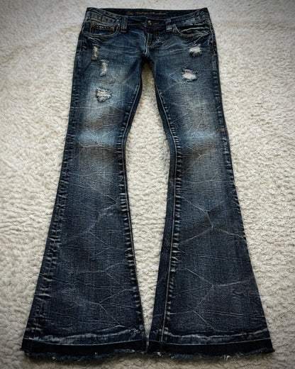 Vintage Honeycomb Washed Bell Bottom Flared Jeans