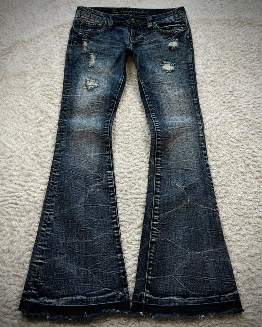 Vintage Honeycomb Washed Bell Bottom Flared Jeans