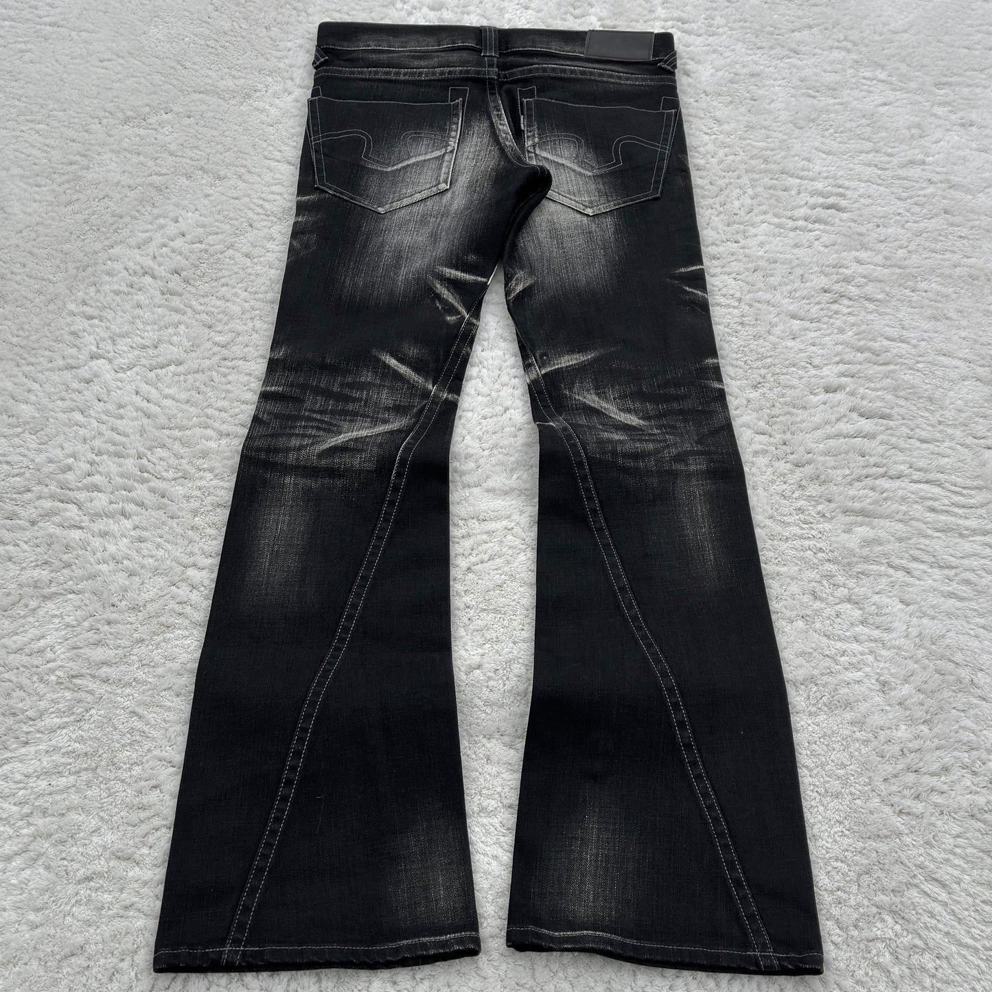 Tornado Mart Whisker Wash Spiral Cut Flared Jeans