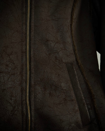 Garment Touch Scratched Leather Fur Jacket