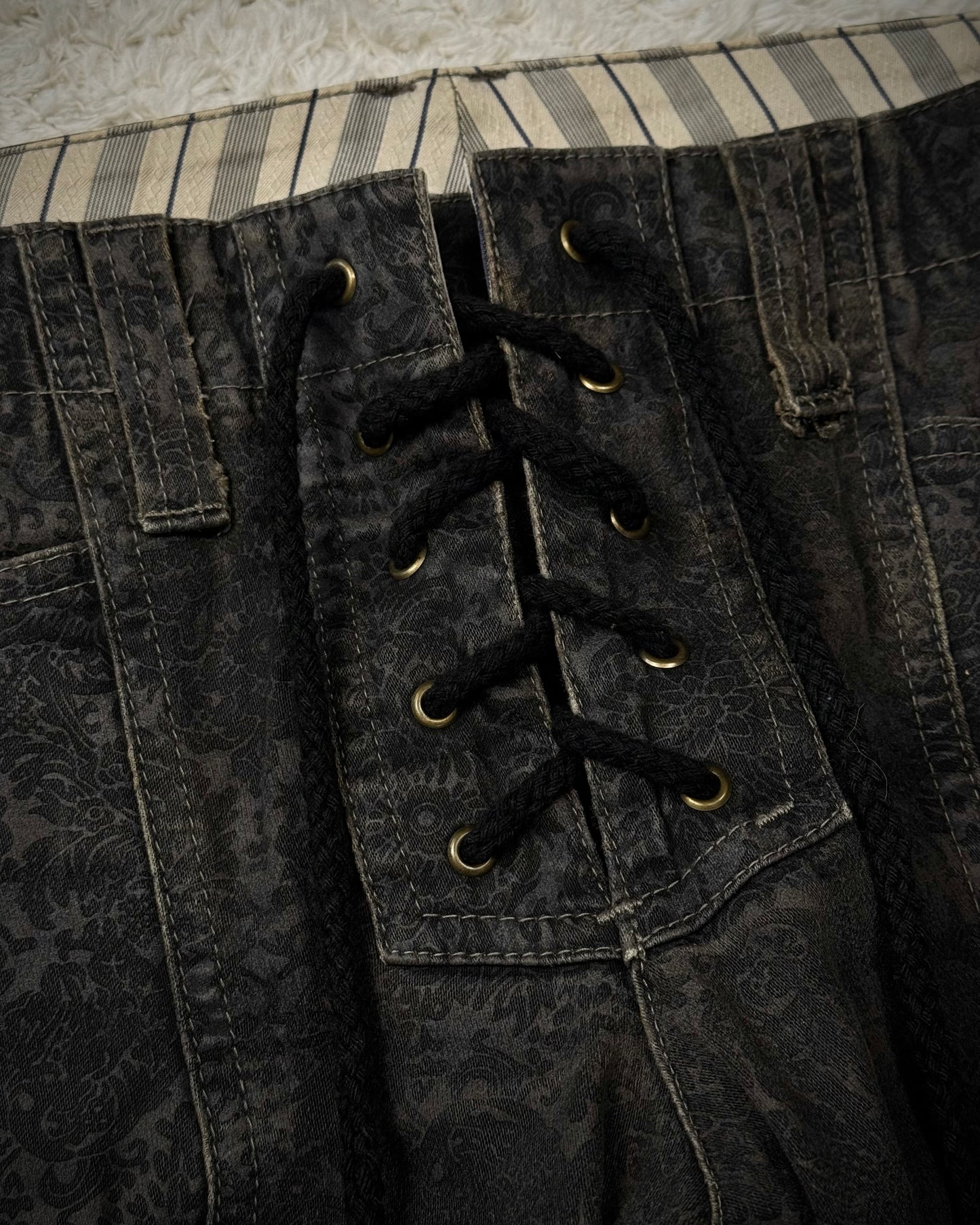 Tornado Mart Lace Up Antique Pattern Flared Pants