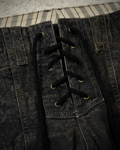 Tornado Mart Lace Up Antique Pattern Flared Pants