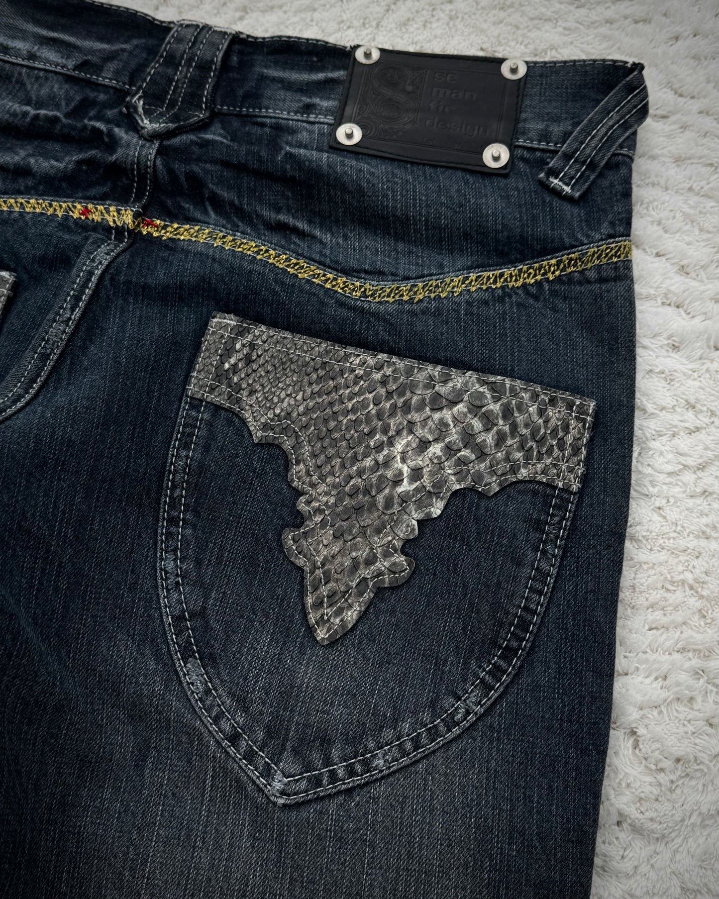 Semantic Design Python Detailed Sword Knee Bootcut Jeans