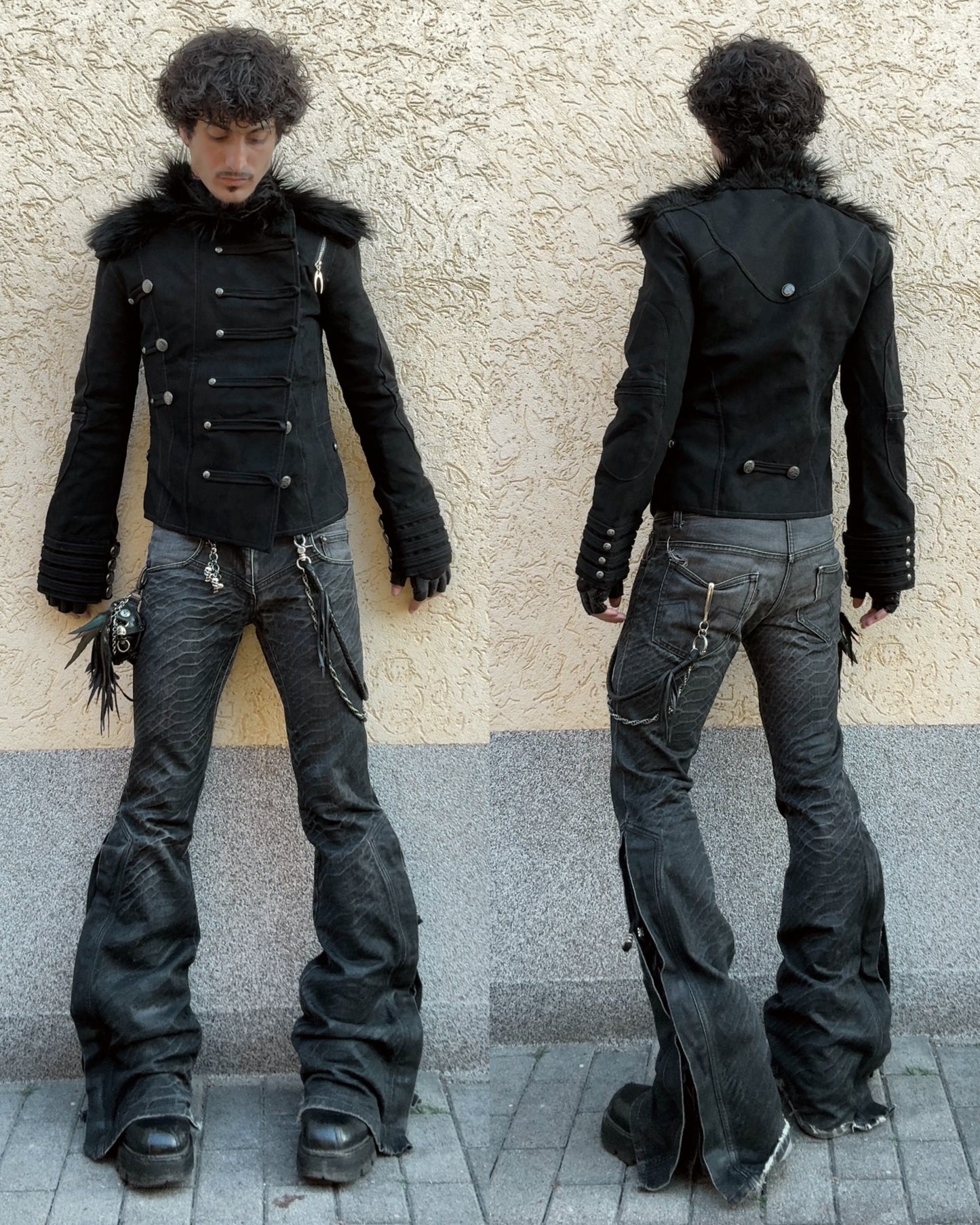 Tornado Mart Python Washed Lace Up Flared Jeans