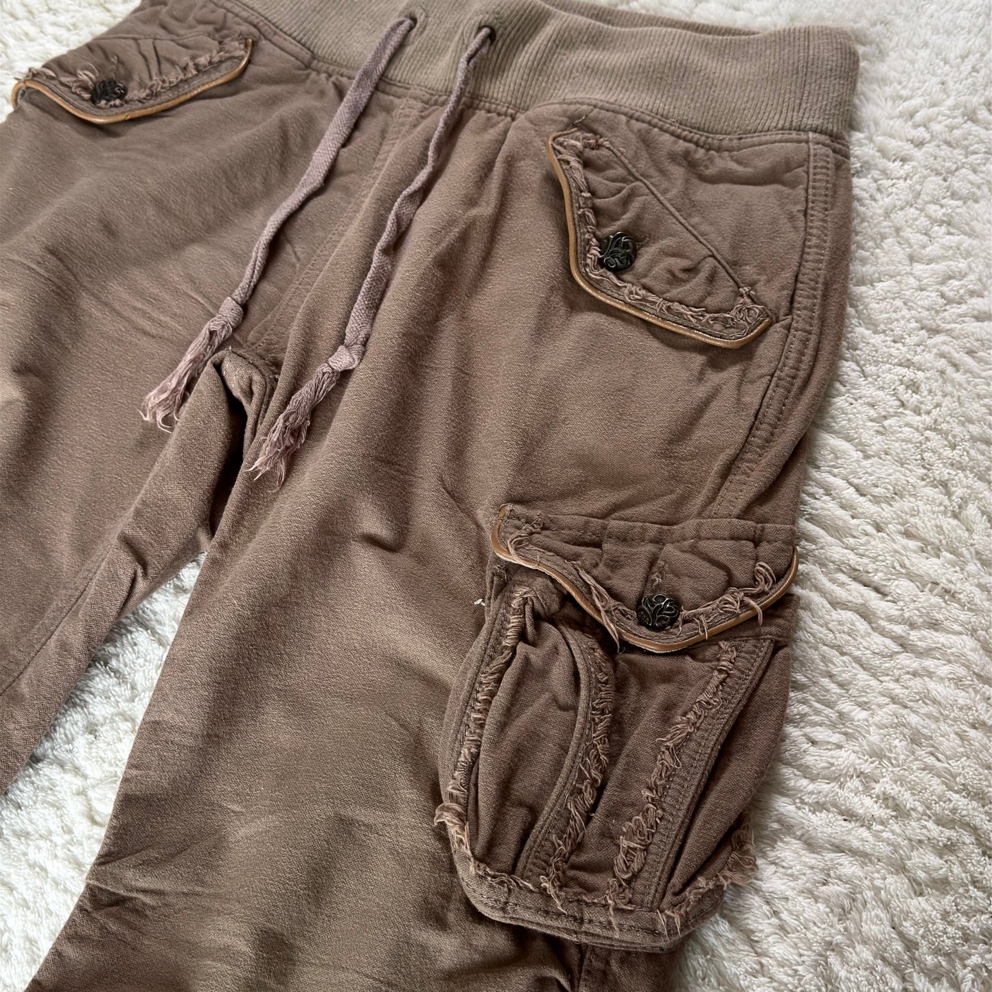 G.O.A Rustic Fur & Leather Pocket Flared Cargo Pants