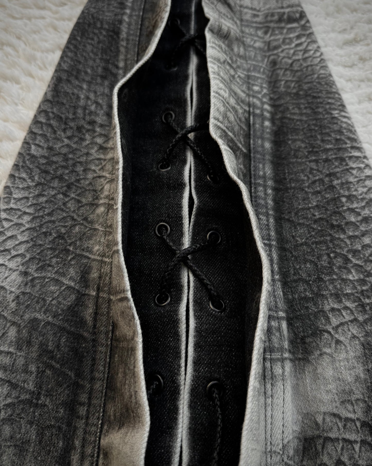 Tornado Mart Crocodile Pattern Lace Up Flared Jeans