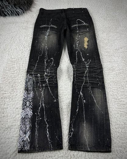 Midas Silver Python Waxed Fur Attachment Bootcut Jeans