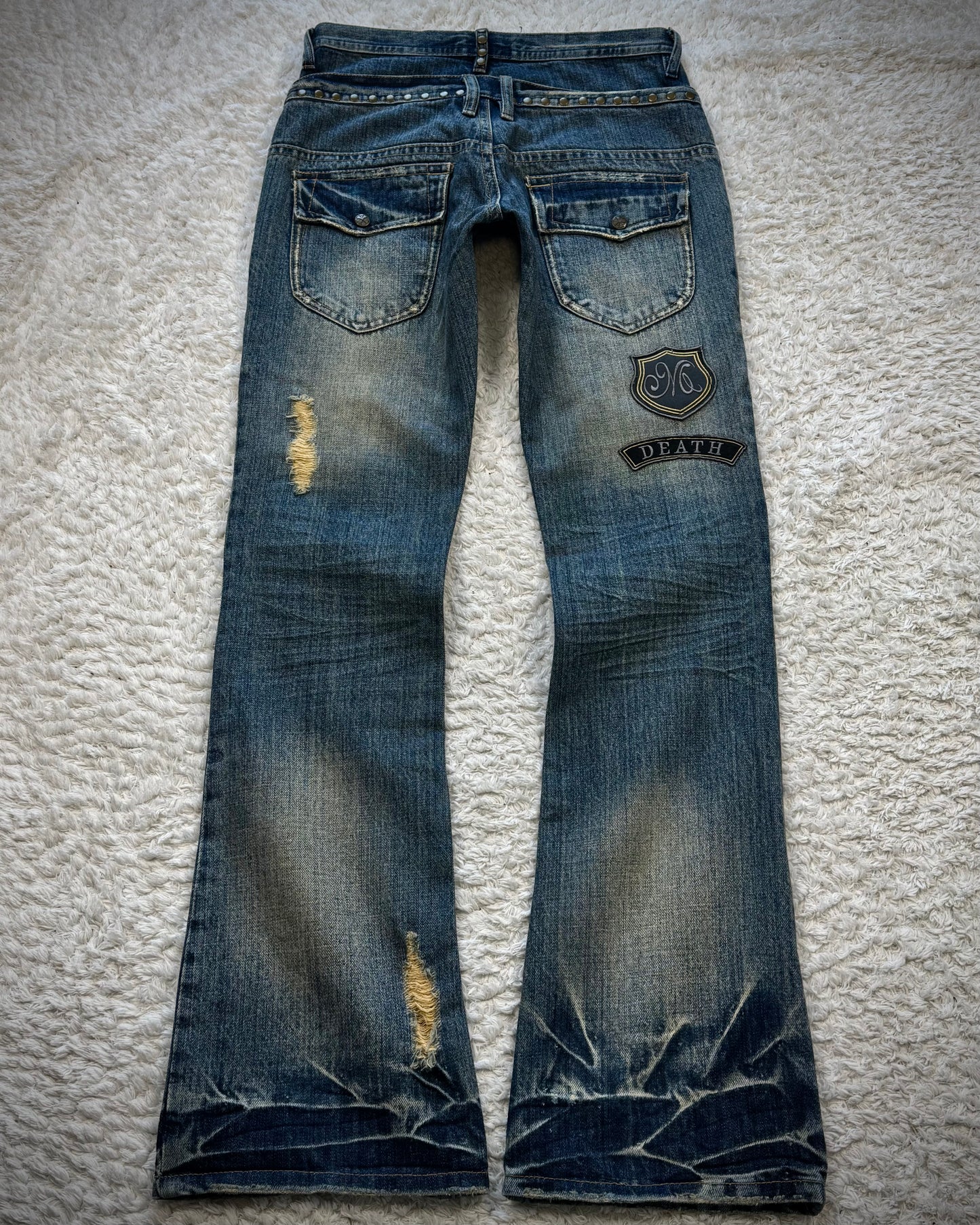 Midas Double Waisted Lace Up Studded Clawmarks Flared Jeans