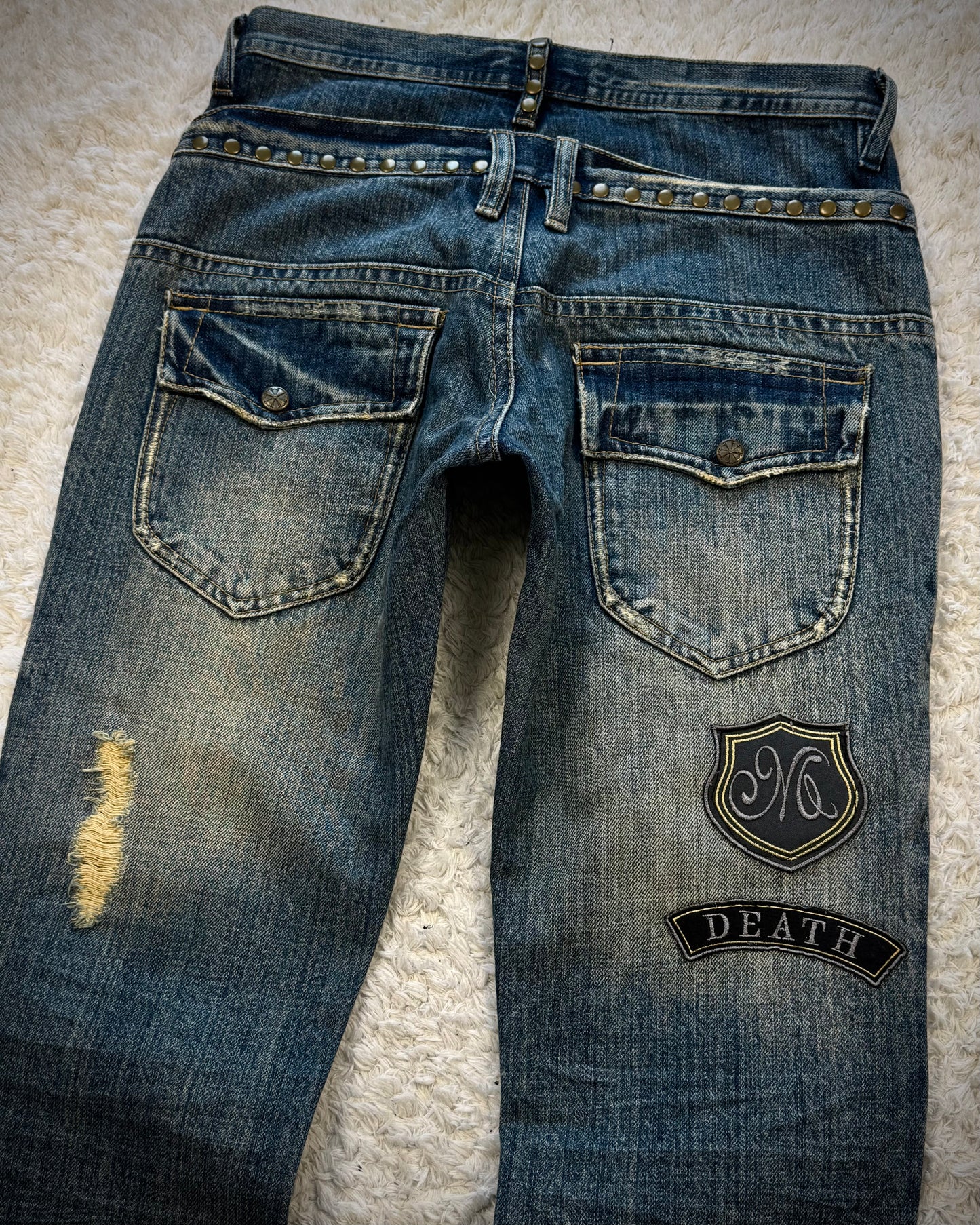 Midas Double Waisted Lace Up Studded Clawmarks Flared Jeans