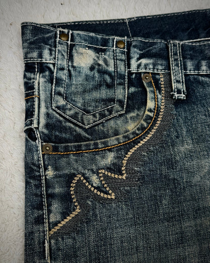 Tornado Mart Tribal Embroidery Spiral Flared Jeans