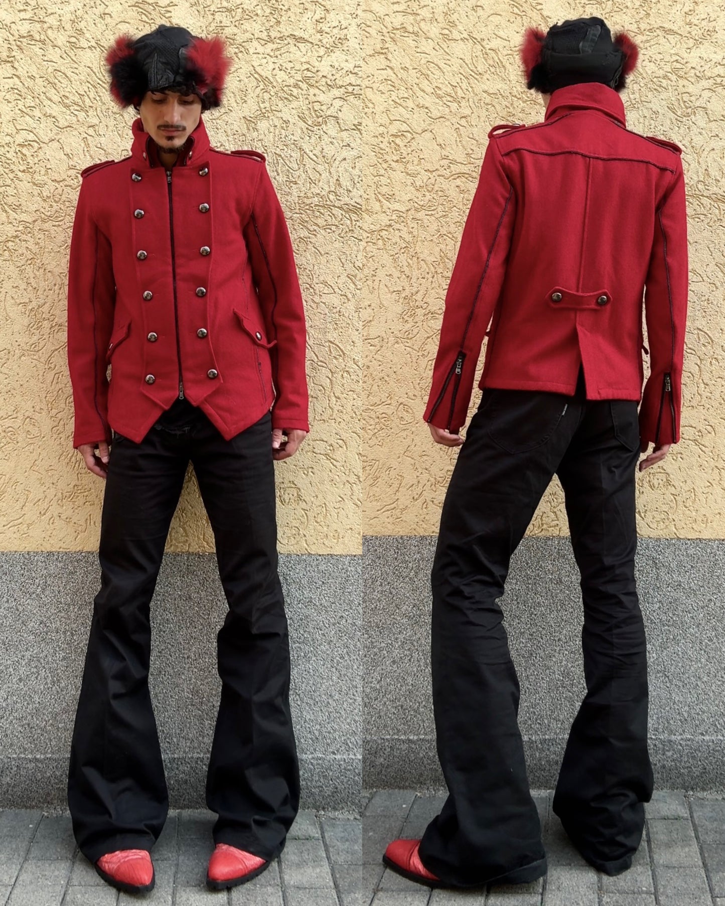 T2in Wrinkled Crimson Coated Leather Boots