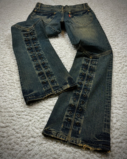 Tornado Mart Mud Washed Grommeted Flared Jeans