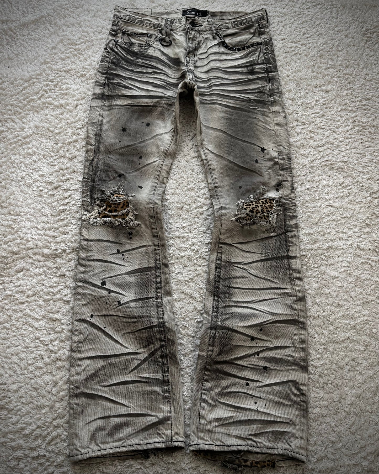 CavariA Leopard Repaired Clawmarks Bootcut Jeans