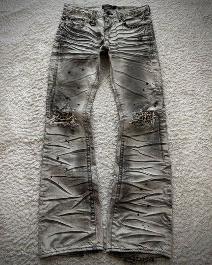 CavariA Leopard Repaired Clawmarks Bootcut Jeans