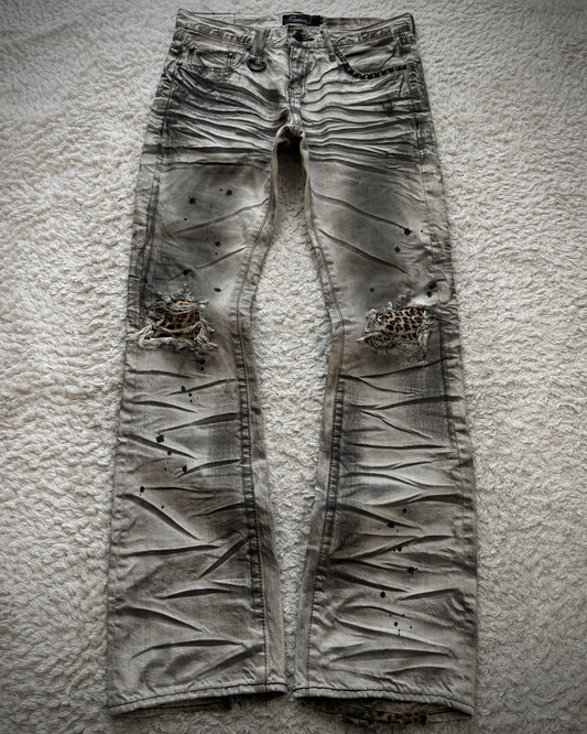 CavariA Leopard Repaired Clawmarks Bootcut Jeans