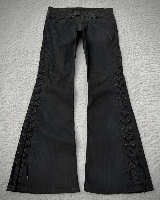 Tornado Mart Pin Striped Lace Up Flared Pants
