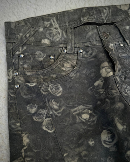 Tornado Mart Floral Tribal Embroidery Flared Leather Pants