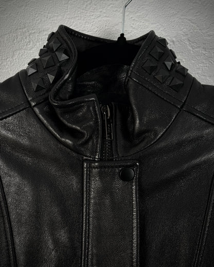 True Religion Studded Sheepskin Leather Biker Jacket