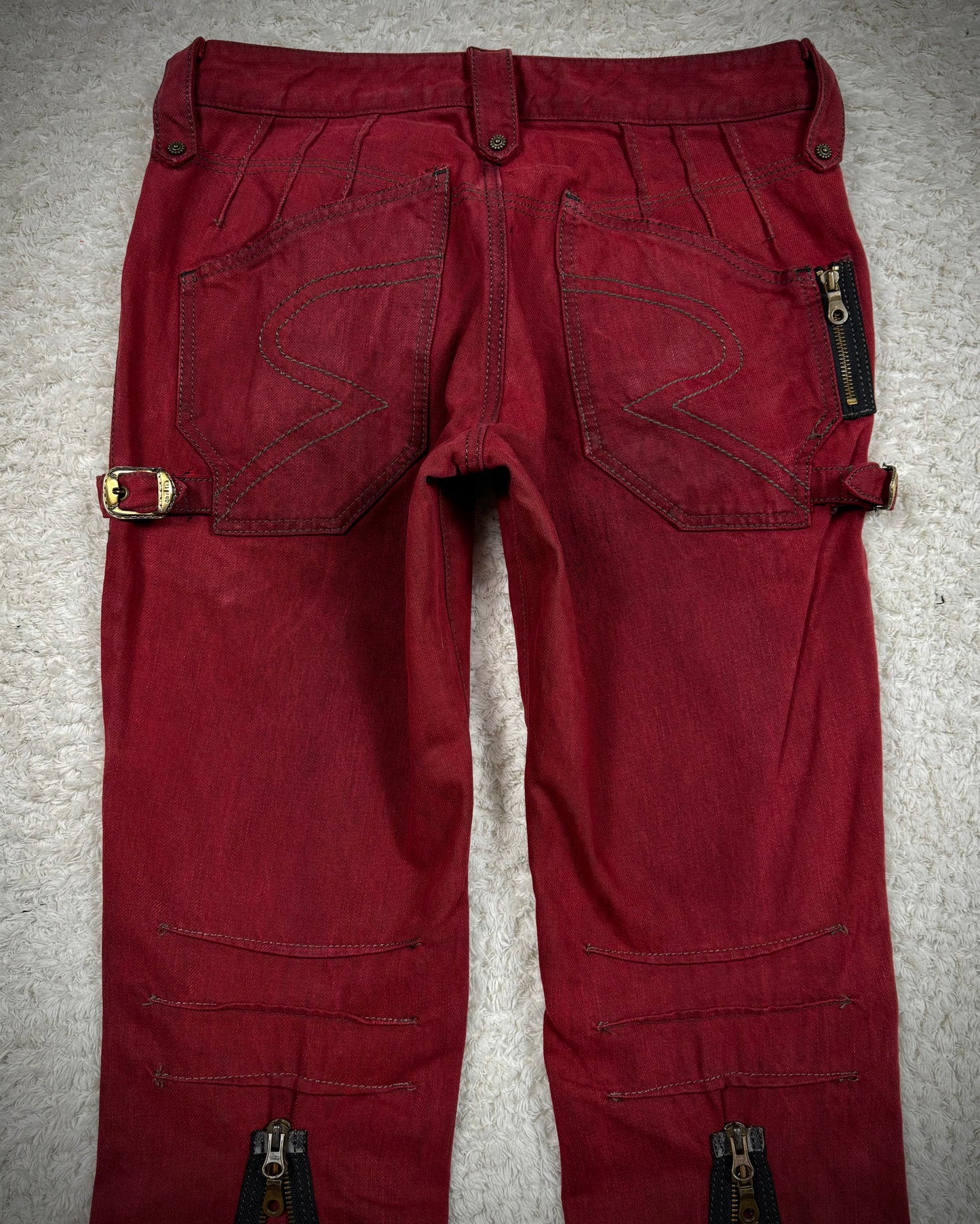 Obelisk Crimson Multi-Zip Bootcut Biker Jeans
