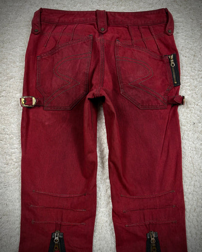 Obelisk Crimson Multi-Zip Bootcut Biker Jeans