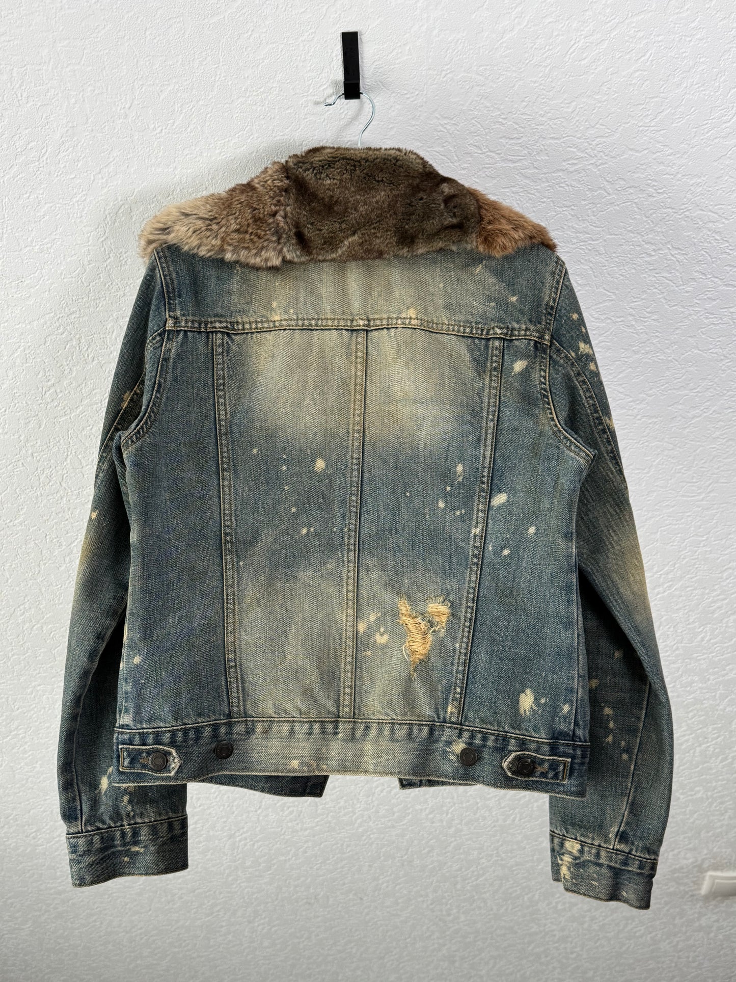 Fuga Mud Washed Chunky Fur Collar Denim Jacket